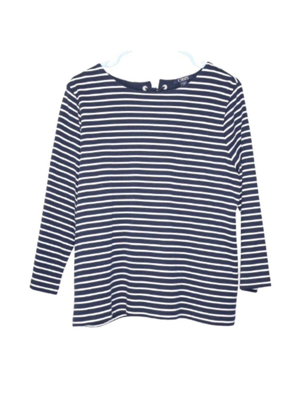 Chaps Dream Lake Blue & White Striped Nautical 3/4 Sleeve Blouse - L NWT